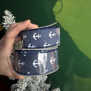 Navy Anchor Print Ribbon - Set of 2 Rolls